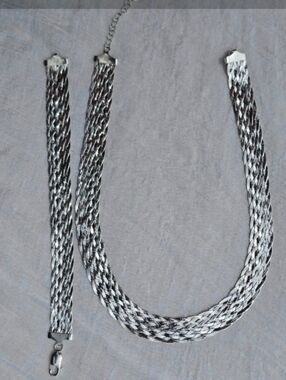 Vintage Italy 925 Sterling Silver Wide Braided Mesh Necklace Bracelet Set
